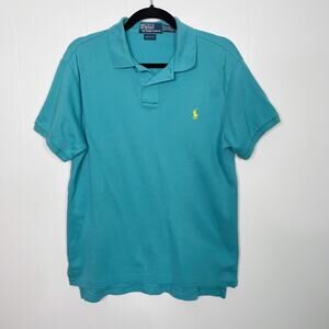 Polo Ralph Lauren Mens Medium M Custom Fit Short Sleeve Cotton Polo Teal Blue
